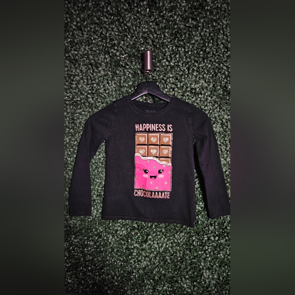 Place Black Long Sleeve Tee with Pink Chocolate Design
